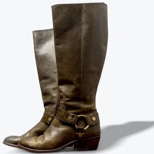 Frye Carson Harness Tall Boots Knee High Leather Riding Olive Biker Distressed 6